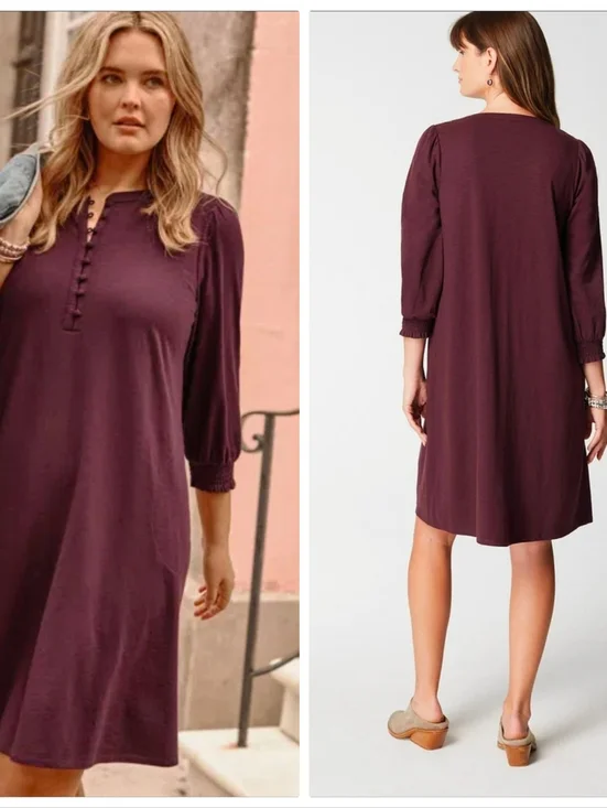 J. Jill Smocked Henley Dress In Spiced Wine Women's Petite M NEW - Picture 3 of 13